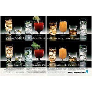 1985 Puerto Rican Rum 2 Page Vintage Print Ad Bar Photo Mixology Cocktail Art